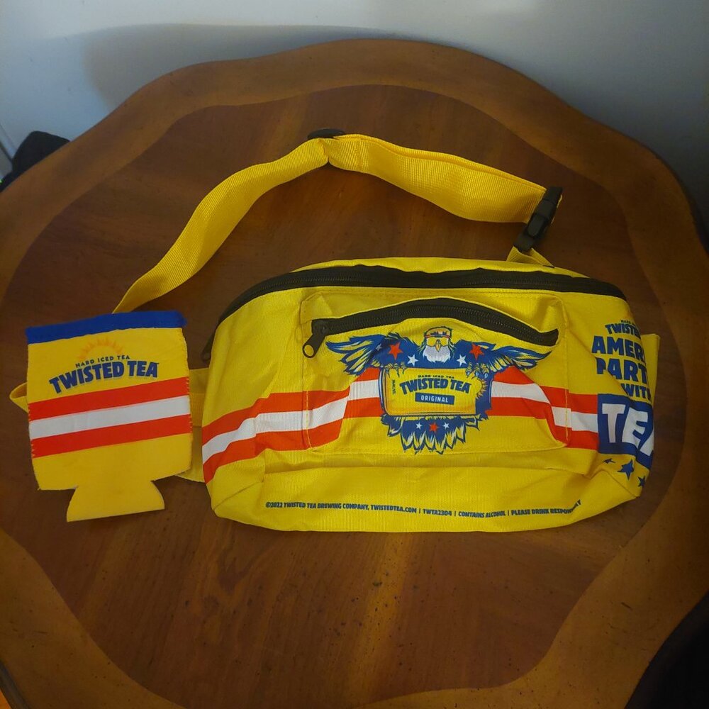 Twisted Tea Hard Iced Tea Yellow Fanny Pack With Koozie Eagle Red White and Blue